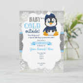 Boy Penguin Invitation hivernale pour Baby shower  (Debout devant)