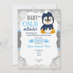 Boy Penguin Invitation hivernale pour Baby shower