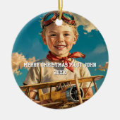 Boy Pilot Aviator & Speelgoed Vliegtuig Custom XMA Keramisch Ornament (Voorkant)