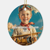 Boy Pilot Aviator & Speelgoed Vliegtuig Custom XMA Keramisch Ornament (Links)