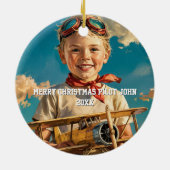 Boy Pilot Aviator & Speelgoed Vliegtuig Custom XMA Keramisch Ornament (Achterkant)