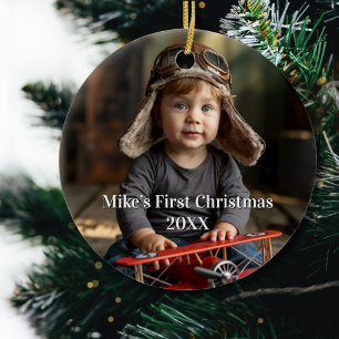 Boy Pilot Vliegtuigfoto Luchtvaart Schattige Kerst Keramisch Ornament