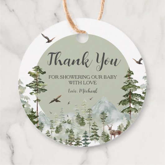Boy Pine Tree Forest Mountain Baby shower Bedankjes Labels (Achterkant)