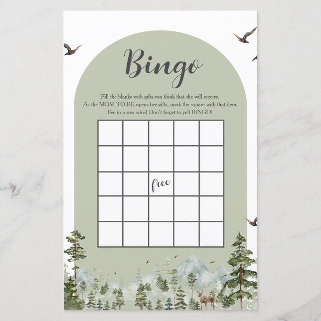 Boy Pine Tree Forest Mountain Baby shower Bingo (Voorkant)