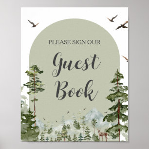 Boy Pine Tree Mountain Baby shower Gastboek Poster