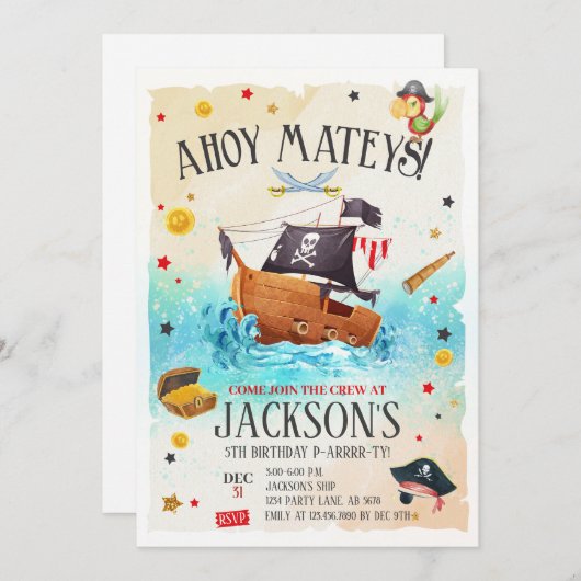 Boy Pirate Invitation Anniversaire (Devant / Derrière)
