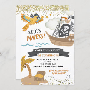 Boy Pirates Birthday Invitation Kaart