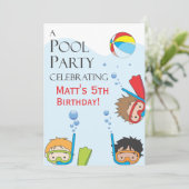 Boy Pool Birthday Party Invitation Kaart (Staand voorkant)