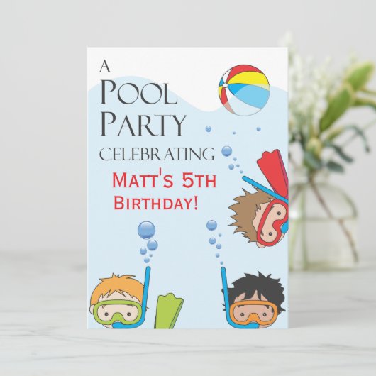 Boy Pool Invitation de fête d'anniversaire (Debout devant)