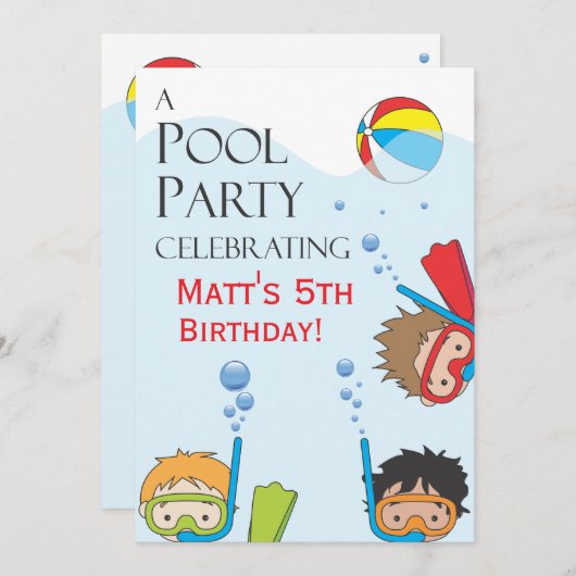 Boy Pool Invitation de fête d'anniversaire (Devant / Derrière)