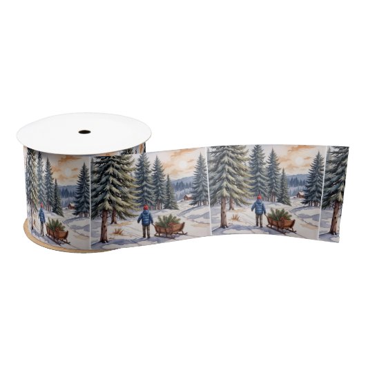 Boy Pulling a Sled With Christmas Evergreen Boughs Lint (Spoel)