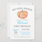 Boy Pumpkin First Birthday Invitation Blue Kaart (Voorkant)