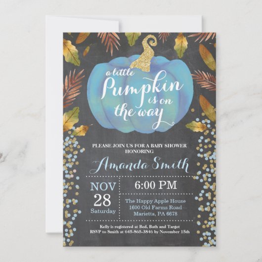 Boy Pumpkin Herfst Baby shower Gold Glitter Kaart (Voorkant)