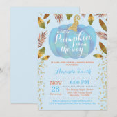 Boy Pumpkin Herfst Baby shower Invitation Gold Kaart (Voorkant / Achterkant)