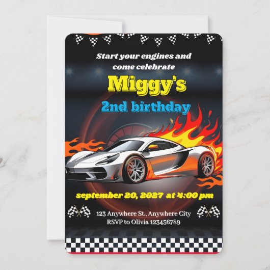 Boy Race Car Hot Wheels Invitations Anniversaire (Devant)