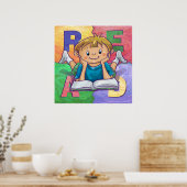 Boy Reading LIRE Affiche colorée (Cuisine)