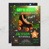 Boy Roller Patinage Anniversaire Invitation Neon (Devant / Derrière)