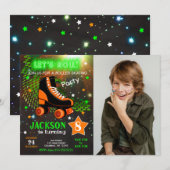Boy Roller Skating Birthday Invitation Neon (Devant / Derrière)