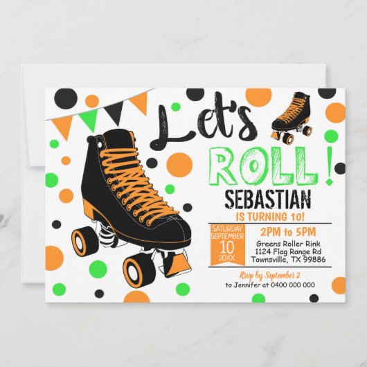 Boy Roller Skating Invitation Rollerskating Party (Devant)
