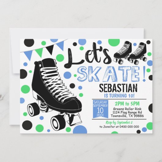 Boy Roller Skating Invitation Rollerskating Party (Devant)