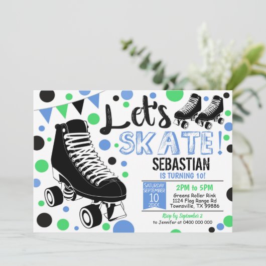 Boy Roller Skating Invitation Rollerskating Party (Debout devant)