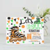 Boy Rollerblade Invitation Roller Blade Party Boy Kaart (Staand voorkant)