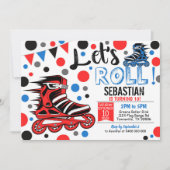 Boy Rollerblade Invitation Roller Blade Party Red Kaart (Voorkant)