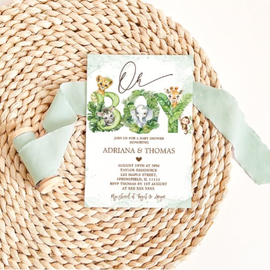 Boy Safari Animaux Baby shower Invitation