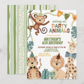 Boy Safari Birthday party animals invitation (Devant / Derrière)