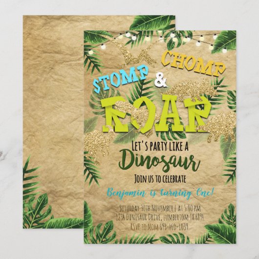 Boy Safari Dinosaur Birthday Uitnodiging (Voorkant / Achterkant)