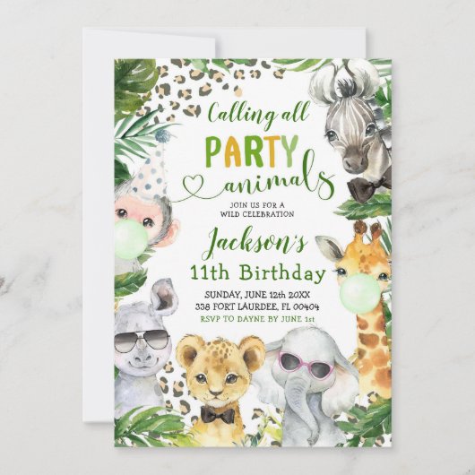 Boy Safari Party Animaux Anniversaire Invitation (Devant)