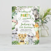 Boy Safari Party Animaux Anniversaire Invitation (Debout devant)