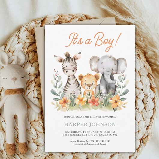 Boy Safari Wild One Baby shower Invitation
