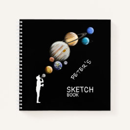 Boy Silhouette Blowble Planets Monogram Notitieboek