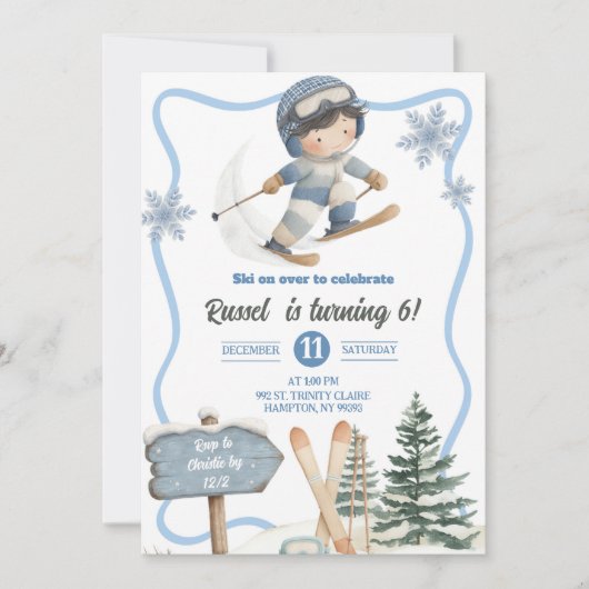 Boy Ski Birthday Invitation (Devant)
