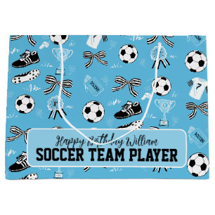 Boy Soccer Player blauw Gift Bag Groot Cadeauzakje