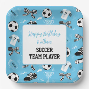 Boy Soccer Player verjaardagsfeestje blauw papier  Papieren Bordje