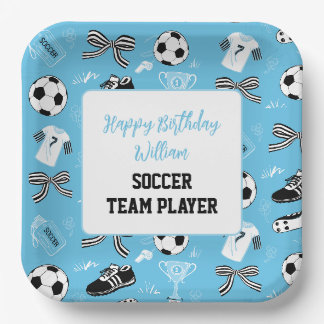 Boy Soccer Player verjaardagsfeestje blauw papier  Papieren Bordje