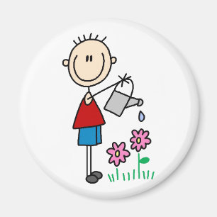 Boy Stick Figuur die Flowers Magnet stroomt Magneet