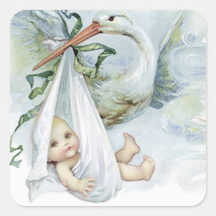 Boy Stork Baby shower Favor Stickers
