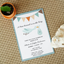 Boy Stork Baby shower Uitnodiging