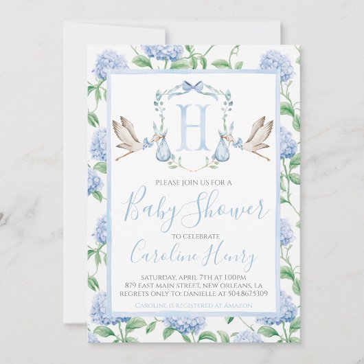 Boy Stork Crest Baby shower Uitnodiging