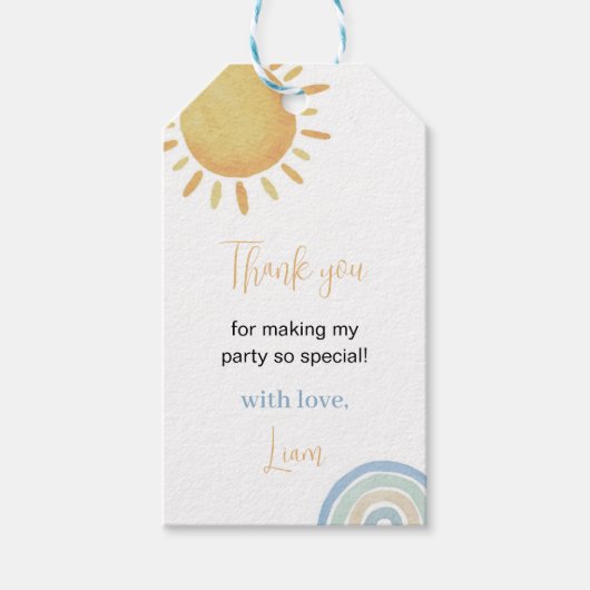 Boy Sunshine Rainbow Bedankt Label Verjaardagsfees Cadeaulabel (Voorkant)