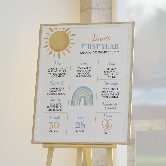 Boy Sunshine Rainbow Birthday Milestone Poster