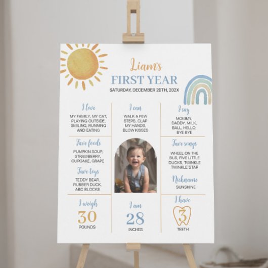 Boy Sunshine Rainbow Birthday Milestone Poster