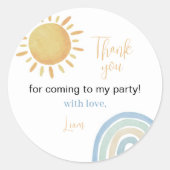 Boy Sunshine Rainbow Birthday Sticker Labels (Voorkant)