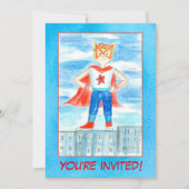 Boy Super Hero Invitation de fête d'anniversaire (Devant)