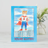 Boy Super Hero Invitation de fête d'anniversaire (Debout devant)