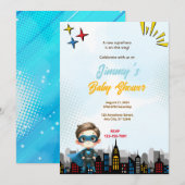 Boy Superhero Baby shower Kaart (Voorkant / Achterkant)