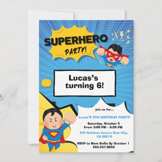 Boy Superhero Birthday Invitation (Devant)